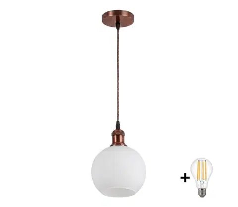 Svietidlá BRILAGI - LED luster na lanku RETRO GLASS 1xE27/60W/230V pr. 15 cm medená/biela NSTK7432+AI0179