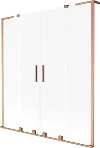 Sprchové dvere MEXEN/S - Velar L Duo dvojkrídlová posuvná vaňová zástena 160 x 150, dekor, meď kartáčovaná 896-160-003-32-65