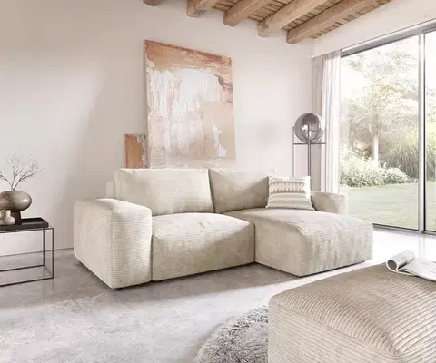 Rohové sedacie súpravy DELIFE Rohová pohovka Lanzo 230x155 cm manšester béžová variabilné ležadlo s taburetom