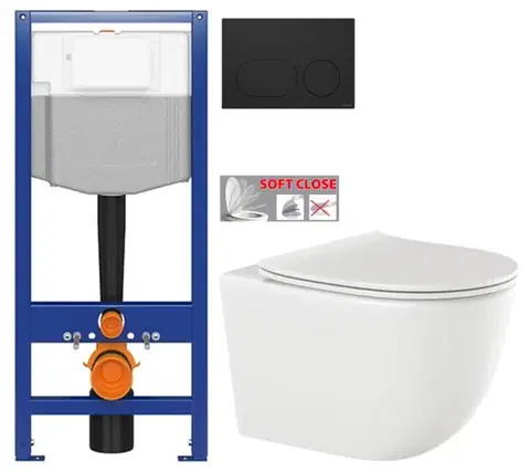 Závesné wc sety CERSANIT predstenový inštalačný systém s čiernym tlačidlom K97-0637 + WC INVENA TINOS  + SEDADLO K97-526 0637 NO1