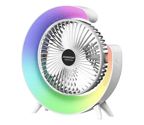 Ventilátory JOHNSON-LED RGB Dobíjateľný stolný látor MULTICOLOR 5 W / 3,7 V, 1200 mAh, priemer 14 cm, biela 8008523013783