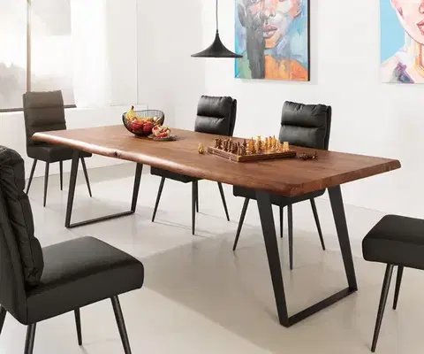 Jedálenské stoly DELIFE Jedálenský stôl Edge 260x100 XL akácia hnedá kov šikmý Live-Edge