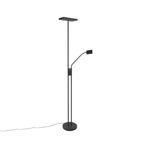 Stojace lampy Moderná stojaca lampa čierna vrátane LED a stmievača s lampou na čítanie - Jazzy