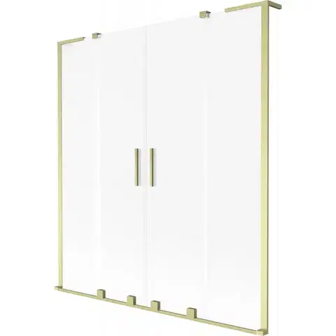 Sprchové dvere MEXEN/S - Velar L Duo dvojkrídlová posuvná vaňová zástena 150 x 150, dekor, zlatá kartáčovaná 896-150-003-32-55