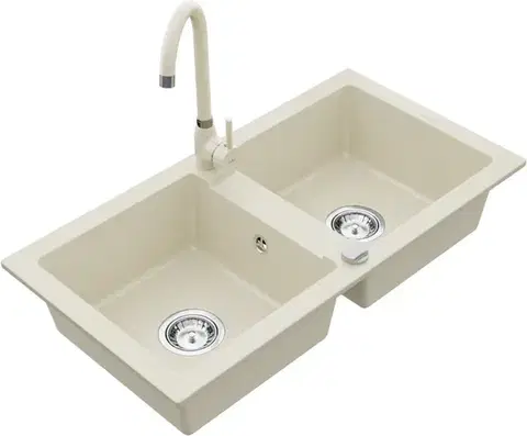 Kuchynské drezy MEXEN/S MEXEN/S - Mario granitový drez 2-bowl vrátane batérie Telma, béžováy 6504-69-670200-69