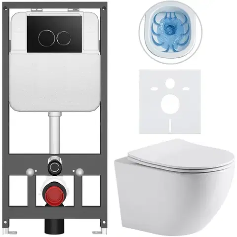 Záchody CERANO - Kompletný WC set Basic/Cesso - biela lesklá - WC tlačidlo Dualo/Čierna - závesné - predstenová inštalácia - 49x36 CER-8050BD85933