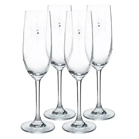 Poháre KONDELA Snowflake Champagne pohár na šampanské (4 ks) 230 ml priehľadná / biela