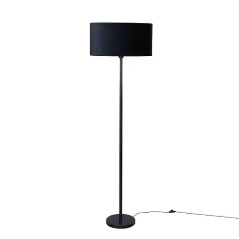 Stojace lampy Stojacia lampa čierna s oválnym zamatovým tienidlom 50 cm - Simplo