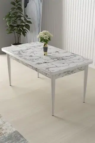 Jedálenské stoly Jedálenský stôl Nil - White Marble, White