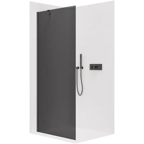 Sprchové dvere CERANO - Sprchová zástena Walk-in Onyx YL/P - 8 mm - guľatá vzpera - čierna matná, grafitové sklo - 40x200 CER-8050BD71935