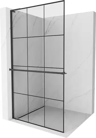 Sprchové dvere MEXEN/S - Kioto+ L Sprchová zástena WALK-IN s poličkou a držiakom uterákov 100 x 200, čierny vzor, čierna 800-100-123-70-77