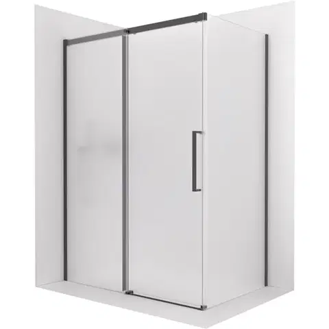 Sprchovacie kúty CERANO - Sprchovací kút Lantono - ľavá - 8 mm - Soft-Close - čierna matná, mliečne sklo - 130x100 - posuvný CER-665293
