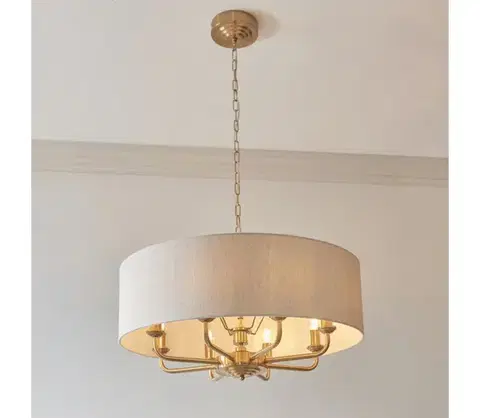 Svietidlá Endon 110727 - Luster na reťazi HIGHCLERE 8xE14/40W/230V béžová/mosadz priemer 70 cm 110727