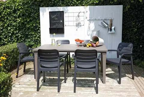 Záhradné plastové zostavy Elvisia Záhradný set HAZEL 6 + 1 | cappuccino/grafit