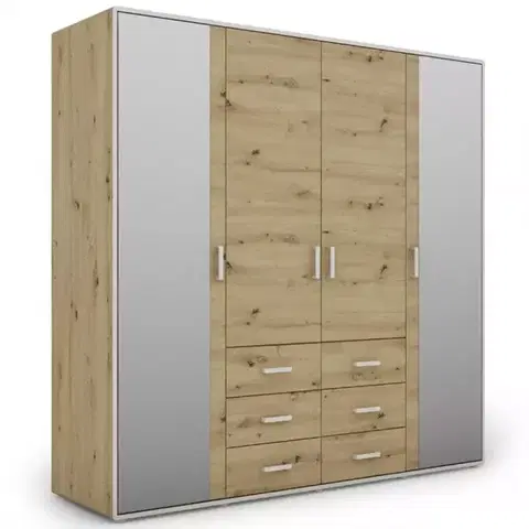 Šatníkové skrine Skriňa Capannoli 6s 4d zrkadlo dub artisan/biela