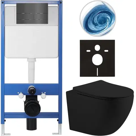 Záchody CERANO - Kompletný WC set Profi/Cesso - čierna matná - WC tlačidlo Line/Tmavosivá - predstenová inštalácia - 49x36 CER-8050BD84385
