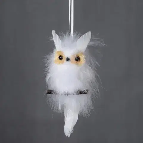 Vianočné dekorácie Kinekus Ozdoba závesná sova 18 cm biela/hnedá mix