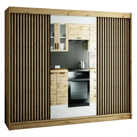 Šatníkové skrine Skriňa Lamelo 2 250 Dub Artisan/čierna/Zrkadlo