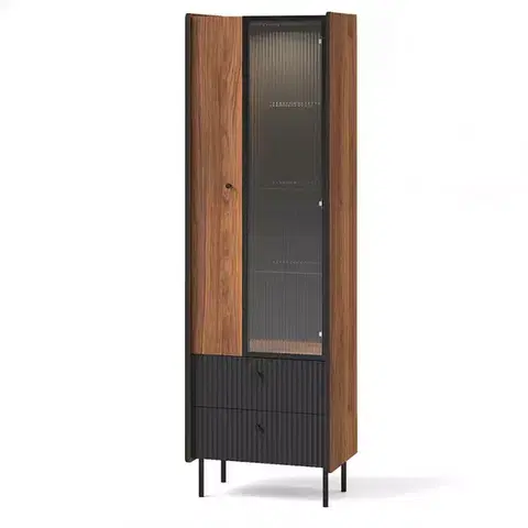 Vitríny a regály do obývačky Vitrína Prestigo P3 1d1w2s Walnut War/San Seb/Black