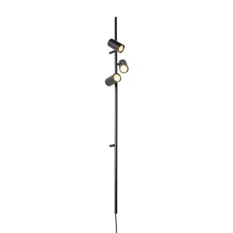 Nástenné osvetlenie Nástenná lampa čierna s nožným spínačom 3-svetlá - Jeana Luxe