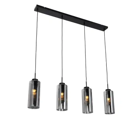 Závesné svietidlá Inteligentné závesné svietidlo čierne s dymovým sklom 4-svetlá vrátane 4 Wifi ST64 - Laura