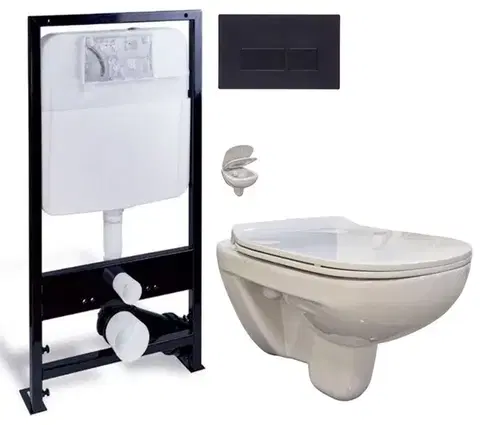 Závesné wc sety PRIM predstenový inštalačný systém s čiernym tlačidlom 20/0044 + WC bez oplachového kruhu Edge + SEDADLO PRIM_20/0026 44 EG1