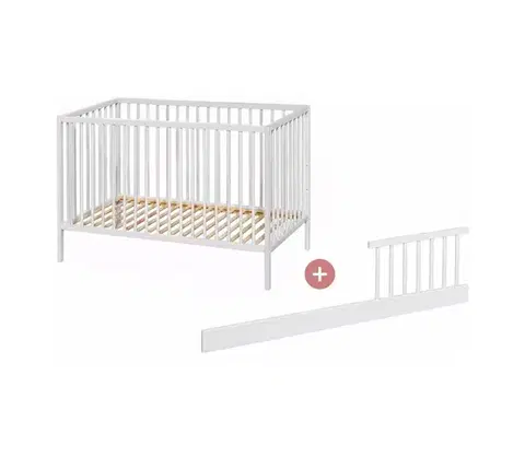 Postieľky PETITE&MARS - Detská postieľka + zábrana NELA BEECH 120x60 cm biela/buk VP-F197532