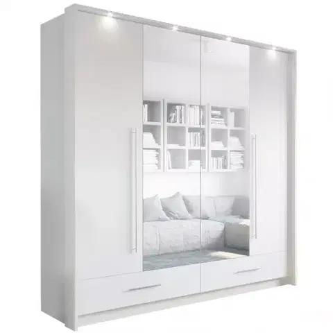 Šatníkové skrine Skriňa Toledo 209 cm biela/zrkadlo
