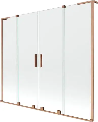 Sprchové dvere MEXEN/S - Velar L Duo dvojkrídlová posuvná vaňová zástena 170 x 150, transparent, meď kartáčovaná 896-170-003-02-65