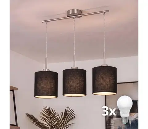 Svietidlá BRILAGI - LED luster na lanku NUBILA 3xE27/60W/230V čierny EG32521+3xBG1581