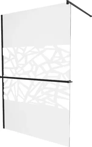 Sprchové dvere MEXEN/S - KIOTO Sprchová zástena WALK-IN s poličkou a držiakom uterákov 70 x 200, transparent/biely dekor 8 mm, čierna 800-070-121-70-85
