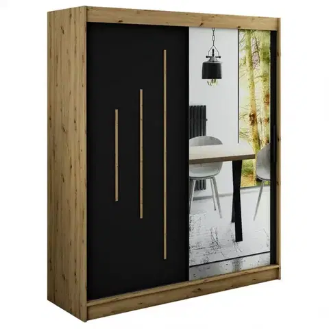 Šatníkové skrine Skriňa Halifax Y2 180 Dub Artisan/čierna/Zrkadlo