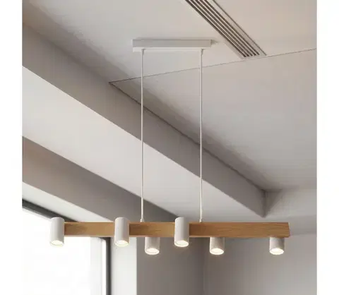 Svietidlá BRILAGI - Závesný luster SELE 6xGU10/30W/230V biela/dubový dekor WO-SELEP-A04-WHT-OEM