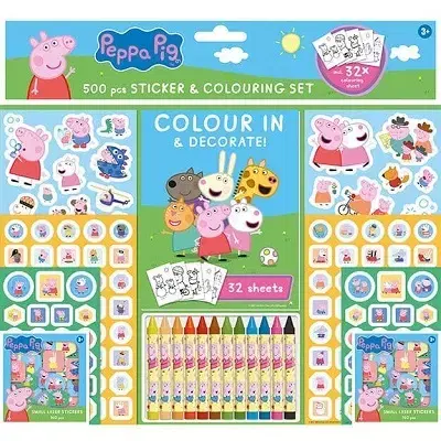 Nalepovačky, vystrihovačky, skladačky Samolepkový set s maľovankami a voskovkami 500 ks - Prasiatko Peppa