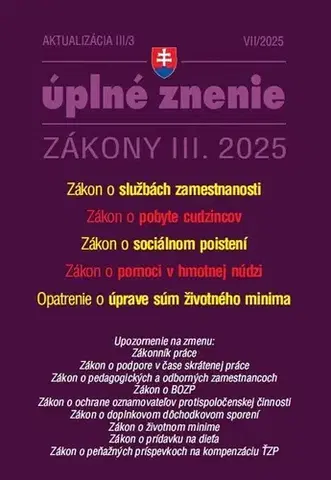 Zákony, zbierky zákonov Aktualizácia 2025 III/3 - Zamestnanosť a pobyt cudzincov - Kolektív autorov