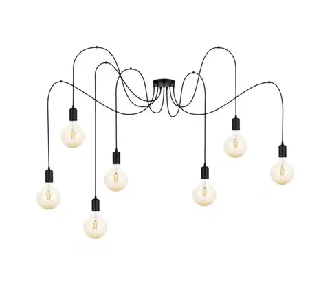 Svietidlá  Luster na lanku MIROS 7xE27/60W/230V pavúk čierna 0064