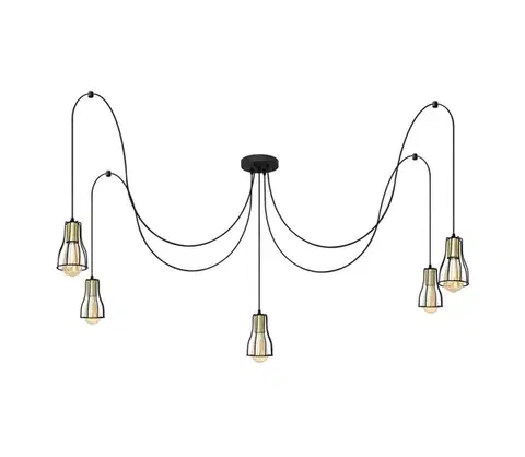 Svietidlá  Luster na lanku TUBE 5xE27/15W/230V pavúk čierna/zlatá W-KM 1924/5K BK+GO+BK