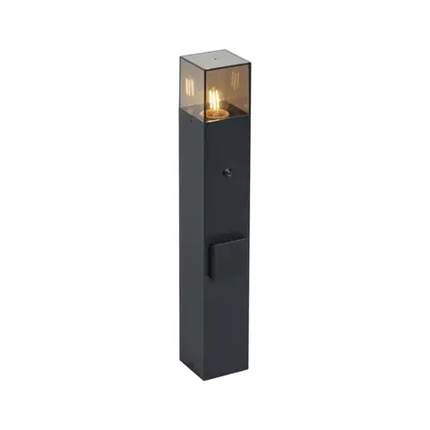Zahradne stlpove lampy Moderné vonkajšie stĺpikové svietidlo čierne s dymovým sklom 50 cm so súmrakovým senzorom IP44 - Dánsko