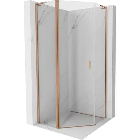 Sprchovacie kúty MEXEN/S - Mist L sprchový kút päťboký krídlový 80 x 80, transparent, meď kartáčovaná 8A8L-080-080-65-00