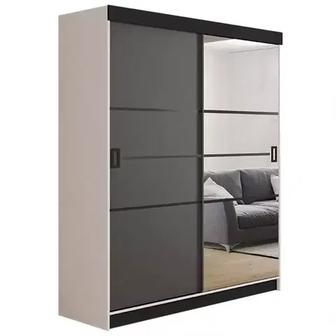 Spálňové šatníkové skrine Skriňa Retro 138 4L Biely / Dvierka grafit