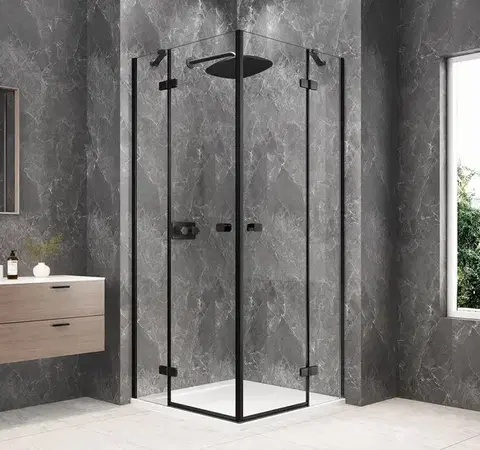Sprchové dvere POLYSAN - GLOBE BLACK štvorcová sprchová zástena 800x800, rohový vstup, číre sklo GB5880B