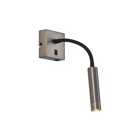 Lampy Moderné nástenné svietidlo Gunmetal s portom USB-C - Gosna