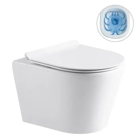 Záchody CERANO - WC závesné Carlito, Rimless + Slim/UF sedátko - biela lesklá - 48,5x36,5 CER-417380