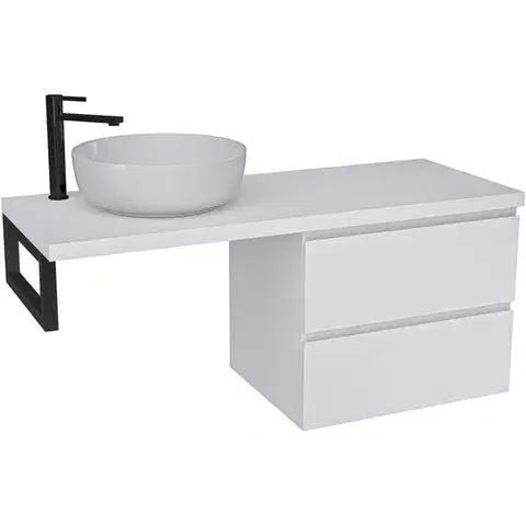 Kúpeľňový nábytok CERANO - Kúpeľňová skrinka Carole - biela matná + doska pod umývadlo Navira Pro - 36 mm + konzola čierna - 120x46x51,6 CER-606174