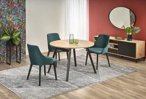 Jedálenské stoly HALMAR Ruben okrúhly rozkladací jedálenský stôl dub artisan / čierna