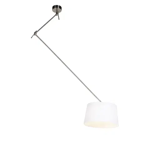 Závesné svietidlá Odpadová lampa z ocele s bielym ľanovým tienidlom 35 cm - Blitz