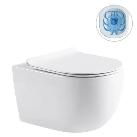 Záchody CERANO - WC závesné Felci, Rimless + Slim/UF sedátko - biela lesklá - 53x37 CER-417377