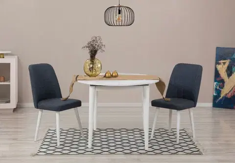 Jedálenské sety Jedálenský set s rozkladacím stolom a stoličkami (3 kusy) Vina 1048 - White, Navy Blue