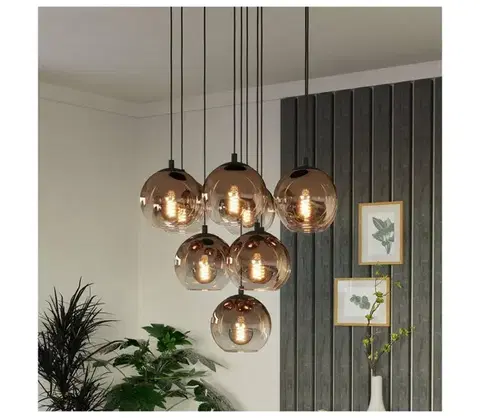 Svietidlá Eglo 901926 - Závesný luster na lanku ARISCANI 10xE27/60W/230V čierna/béžová/dymová 901926
