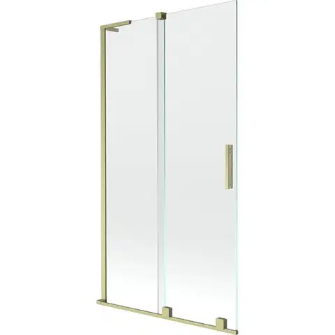 Sprchové dvere MEXEN/S - Velar L dvojkrídlová posuvná vaňová zástena 100 x 150, transparent, zlatá kartáčovaná 896-100-003-01-55